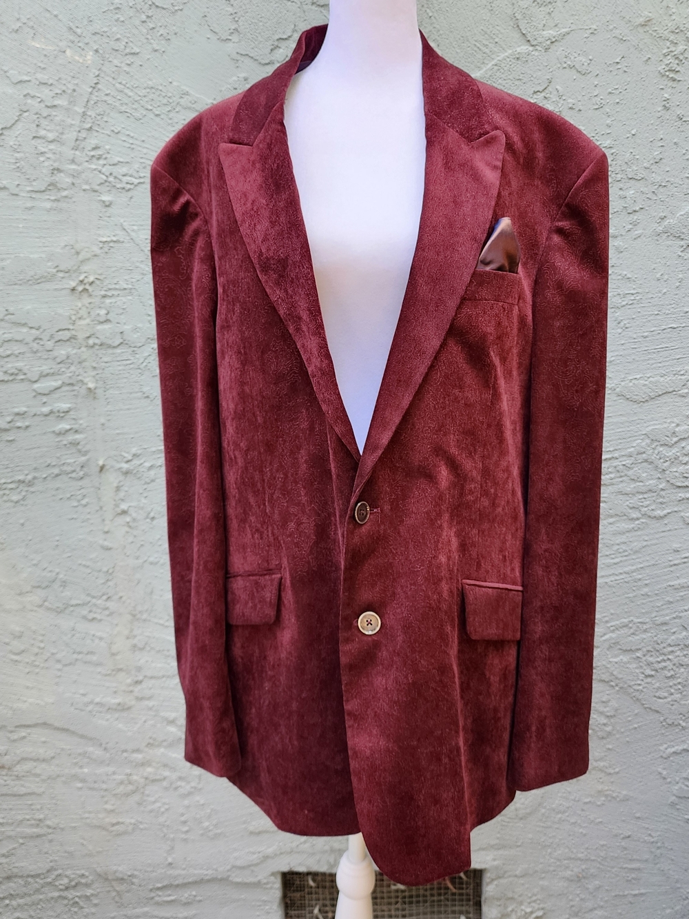 Robert Graham Burgundy Velvet Two-Button Blazer Sport Coat 48 2XL